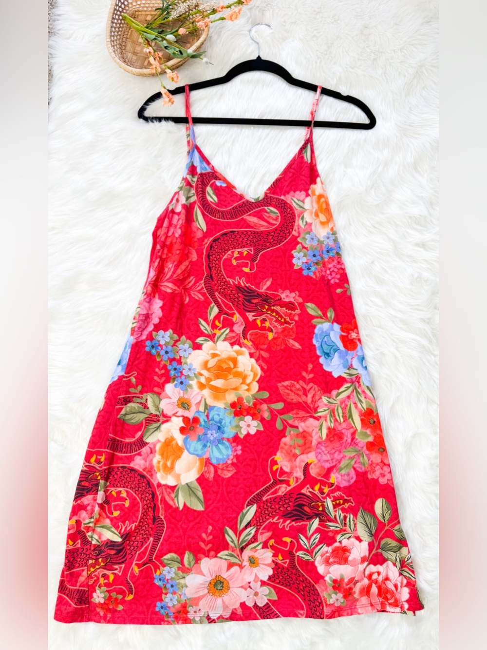 Johnny Was cami Slip Dress Lounge Wear Women's Sz Small red dragon